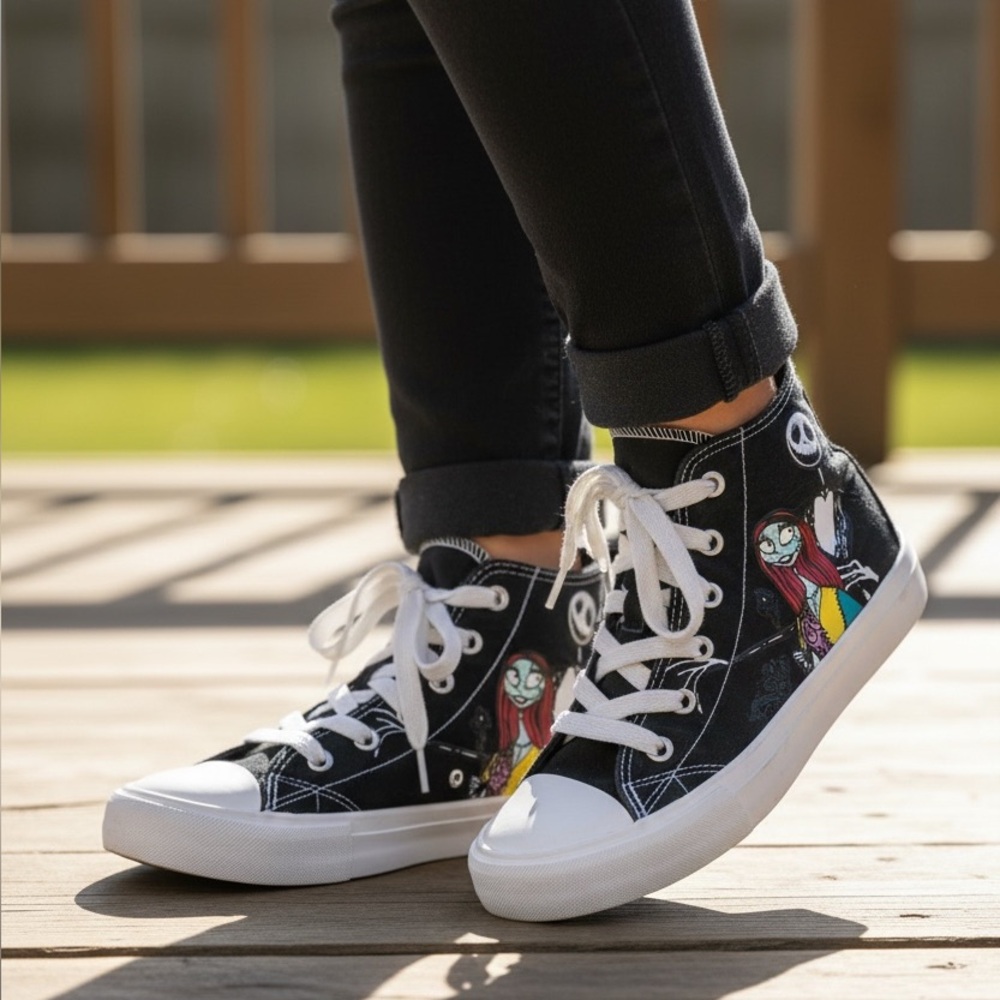 Kids Unisex Nightmare before Christmas Jack and Sally black high top sneakers - Picture 2 of 10